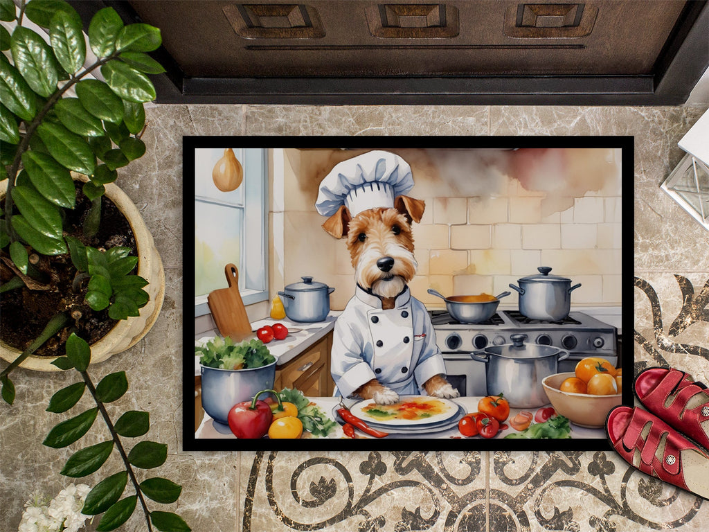 Fox Terrier The Chef Doormat Indoor Outdoor 18H X 27W Front Door Mat Rugs for Entryway, Non Slip Washable