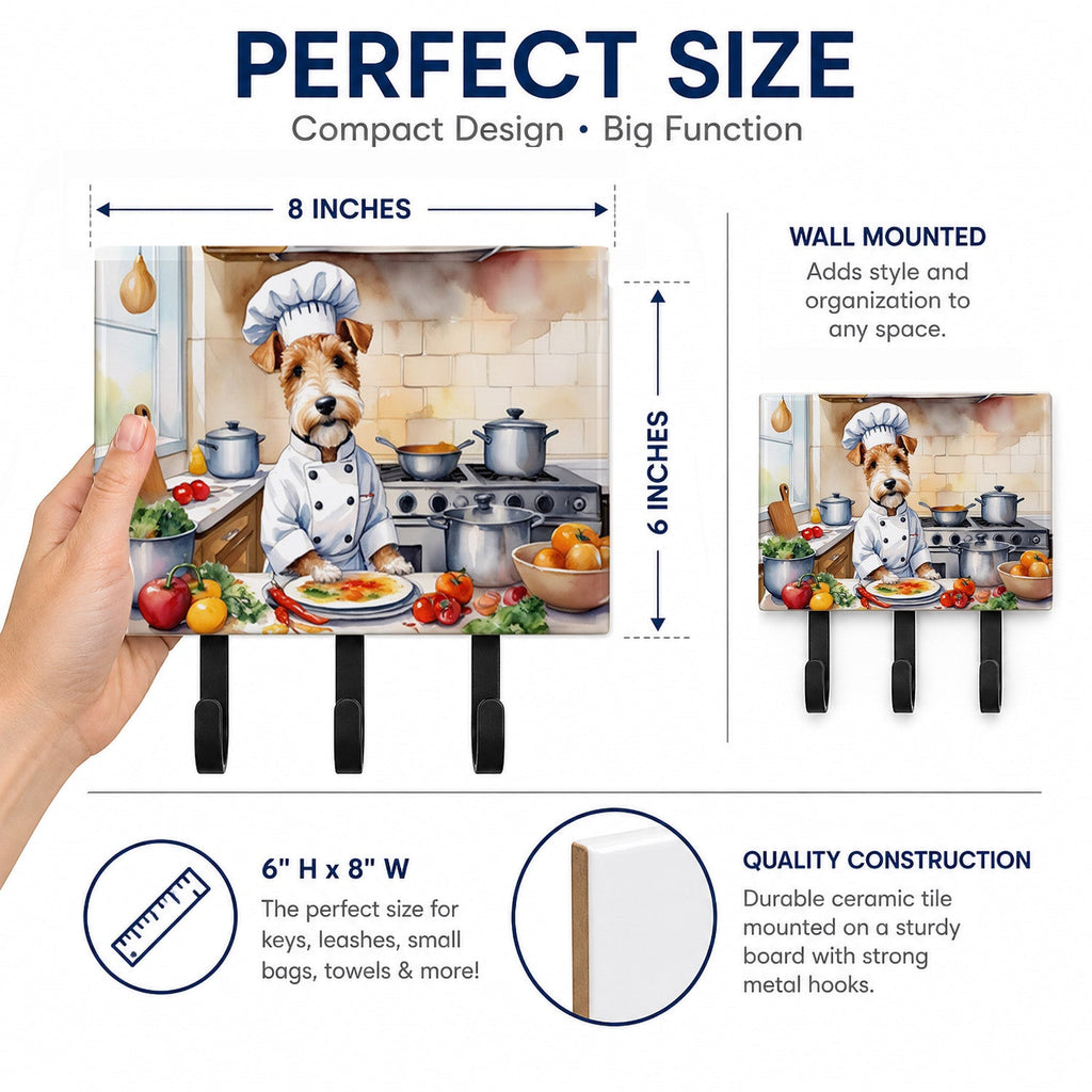Fox Terrier The Chef Leash or Key Holder Wall Hooks, Coat Rack Wall Mount, for Hanging Keys, Towels, Aprons, Leashes