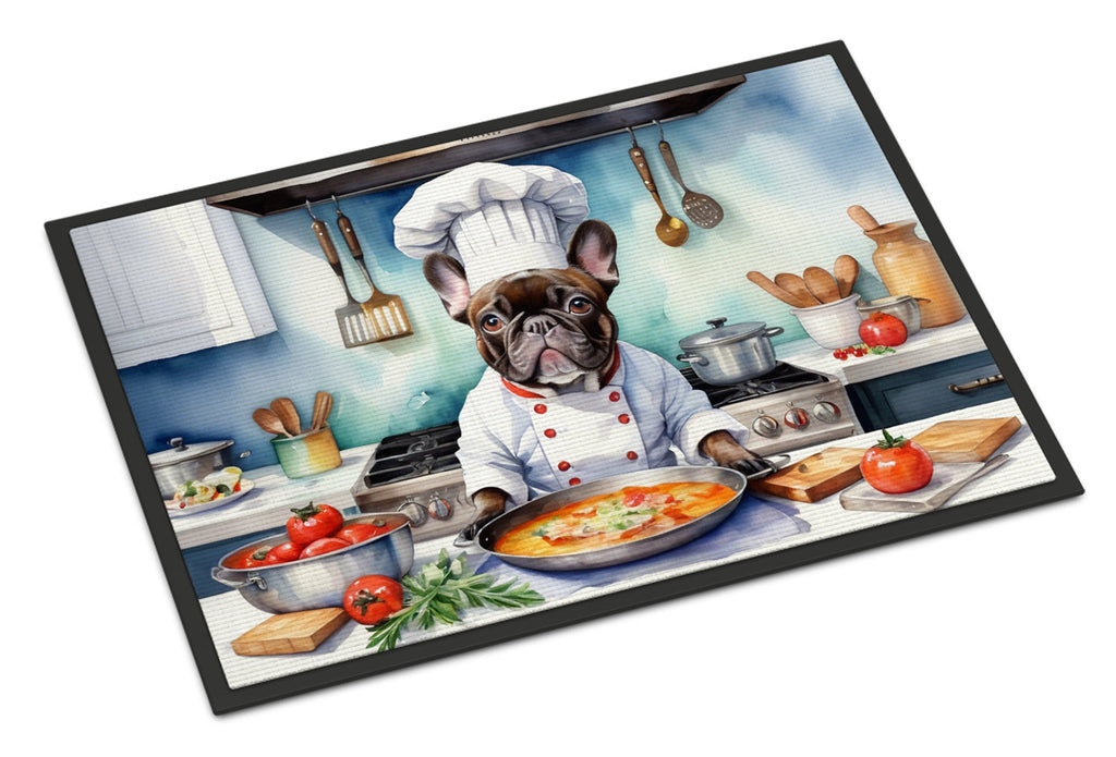 French Bulldog The Chef Doormat Indoor Outdoor 18H X 27W Front Door Mat Rugs for Entryway, Non Slip Washable