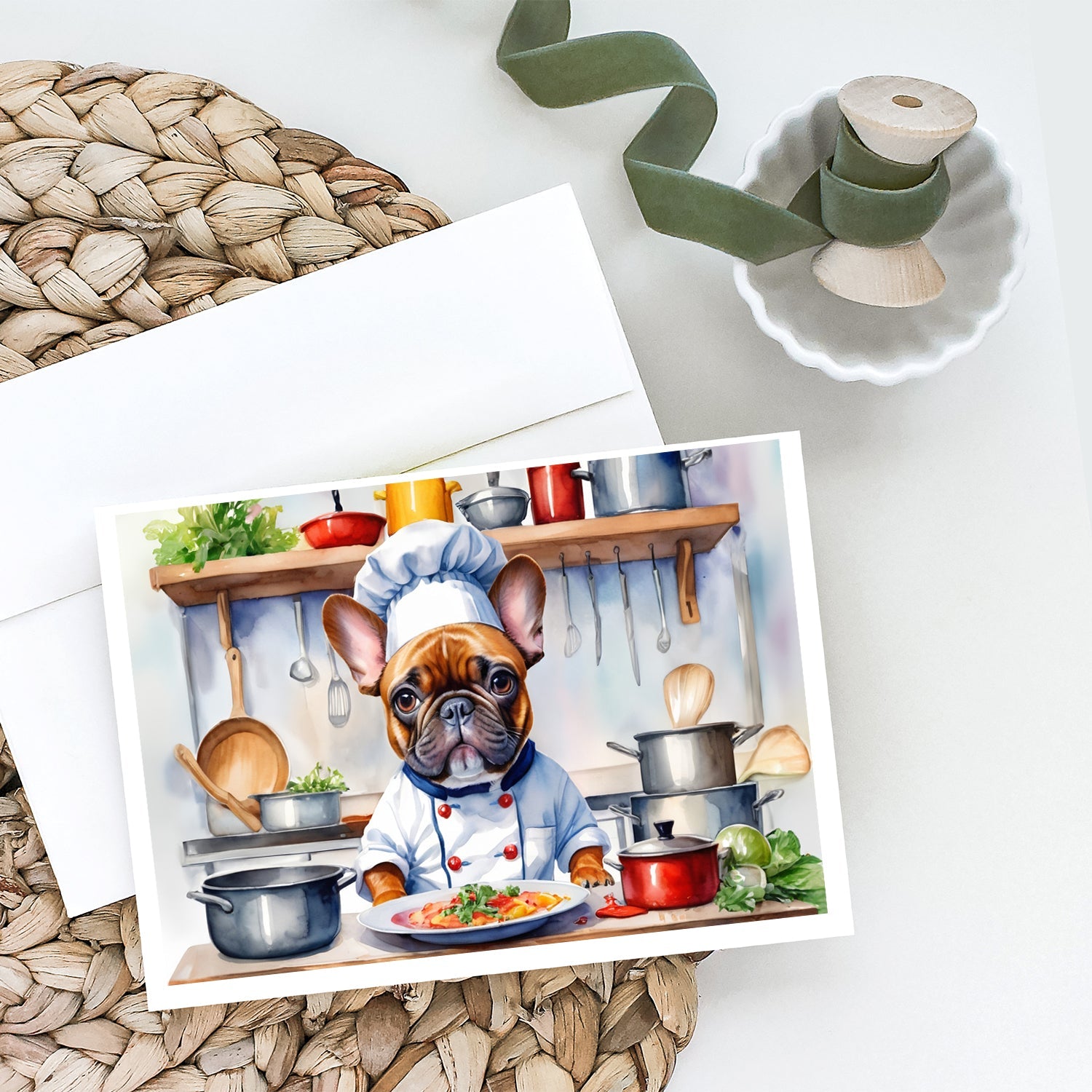 French Bulldog The Chef Greeting Cards Pack of 8 Blank Cards with Envelopes Whimsical A7 Size 5x7