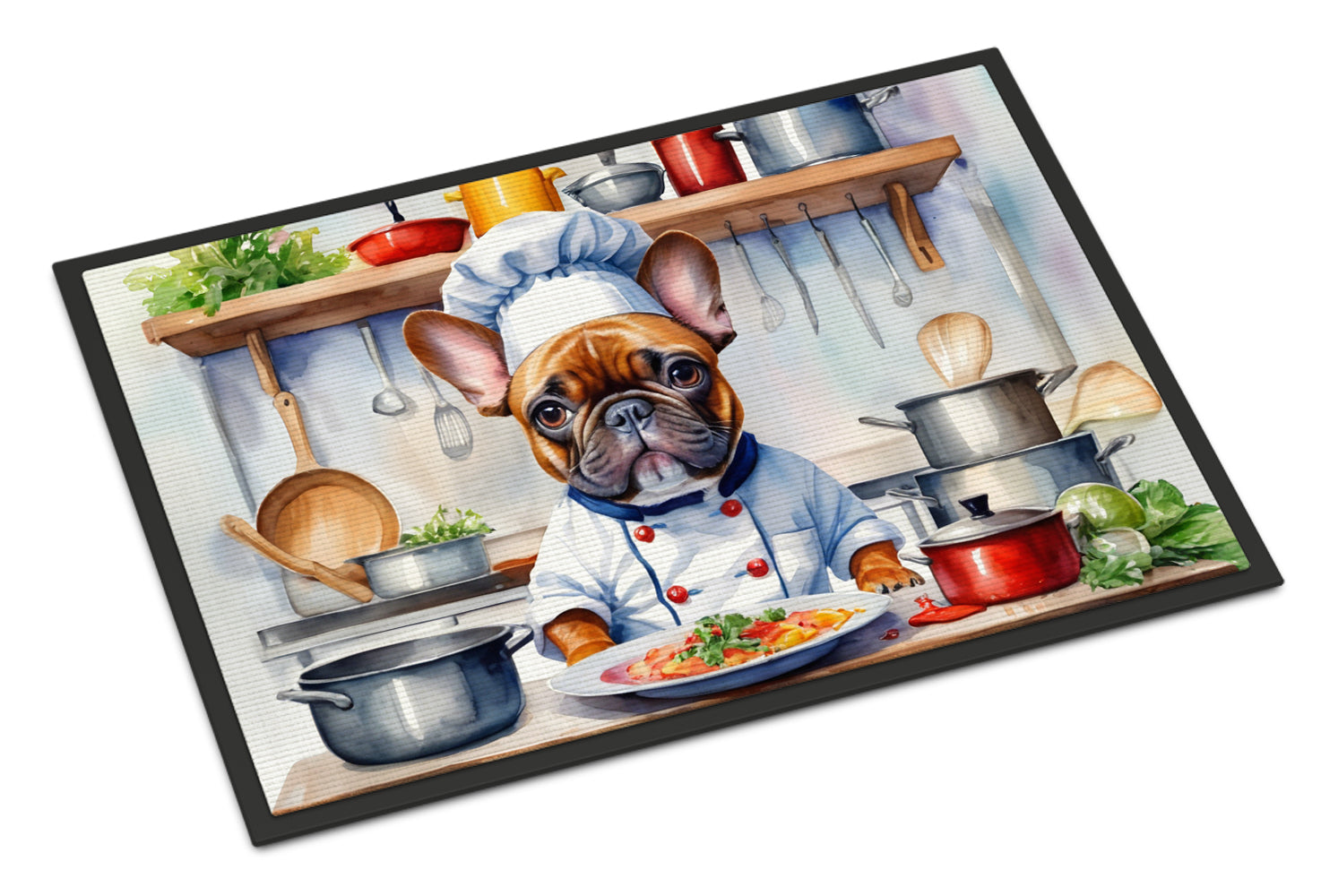 French Bulldog The Chef Doormat Indoor Outdoor 24H X 36W Front Door Mat Rugs for Entryway, Non Slip Washable Low Pile,