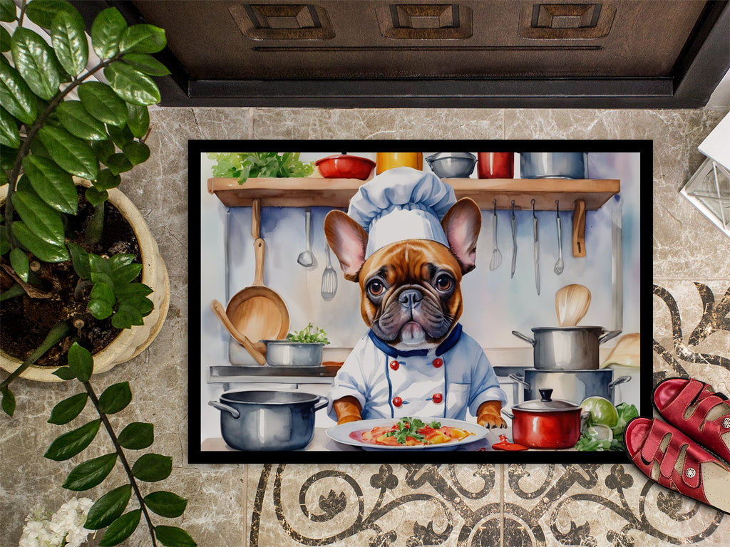 French Bulldog The Chef Doormat Indoor Outdoor 18H X 27W Front Door Mat Rugs for Entryway, Non Slip Washable