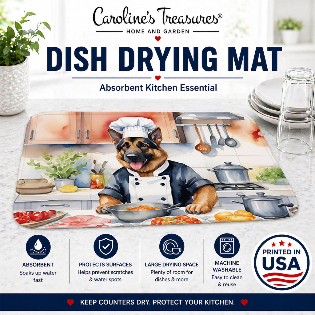 German Shepherd The Chef Dish Drying Mat Absorbent Dish Drying Mat Pad for Kitchen Counter Dish Drainer Mat for Countertop, 14 x 21", Multicolor