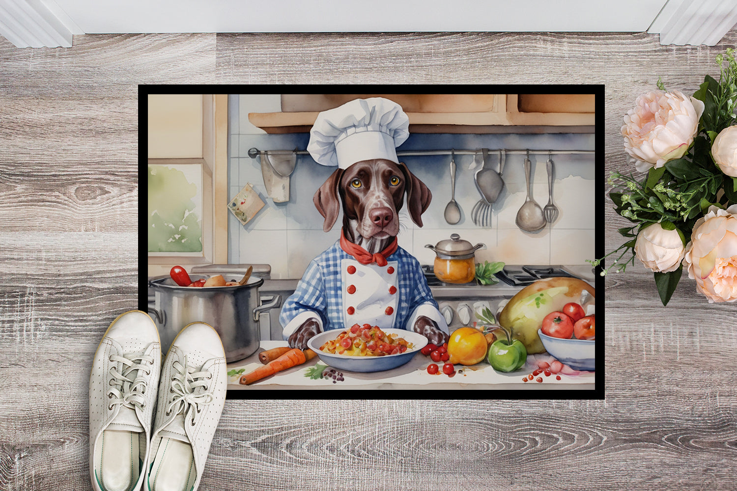 German Shorthaired Pointer The Chef Doormat Indoor Outdoor 18H X 27W Front Door Mat Rugs for Entryway, Non Slip Washable