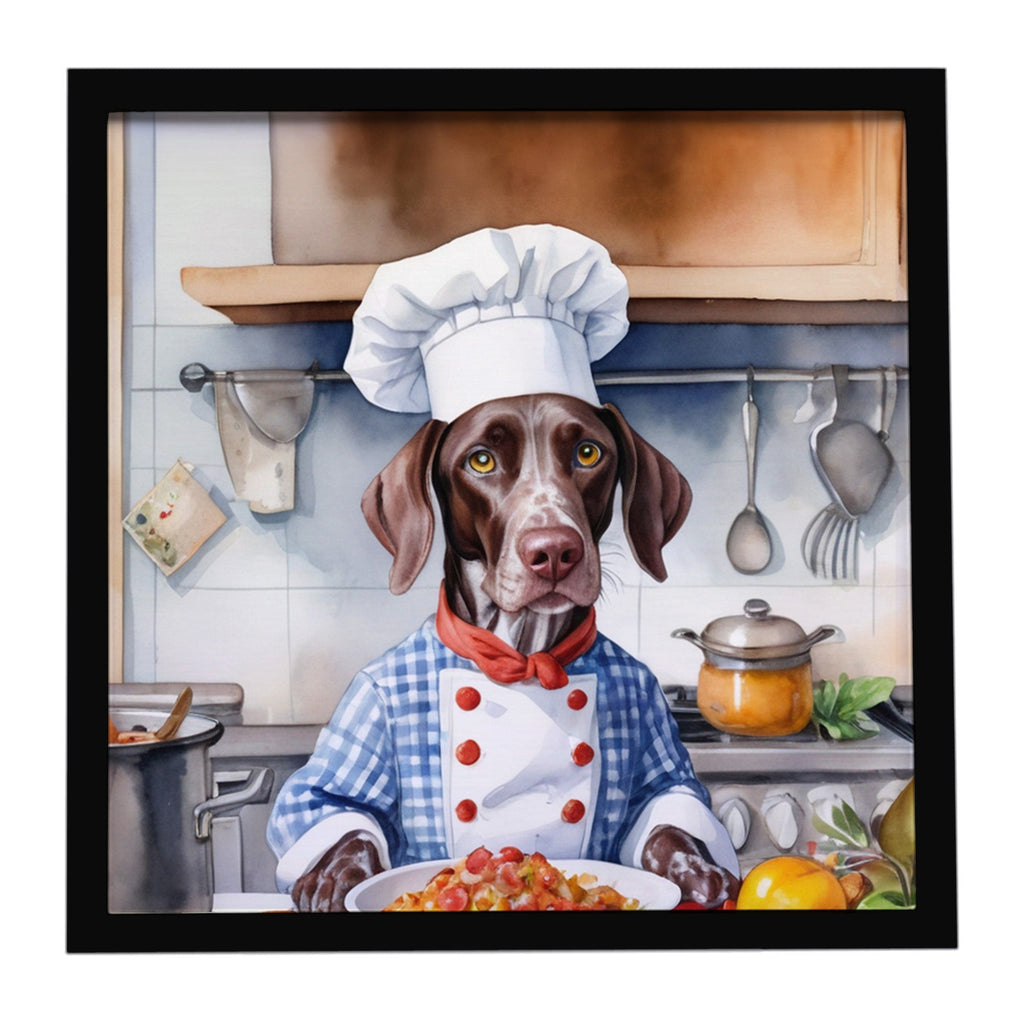 German Shorthaired Pointer The Chef Framed Metal Print Bathroom, Kitchen, Office, Home Decor Wall Art Ready to Hang, Square, 8X8
