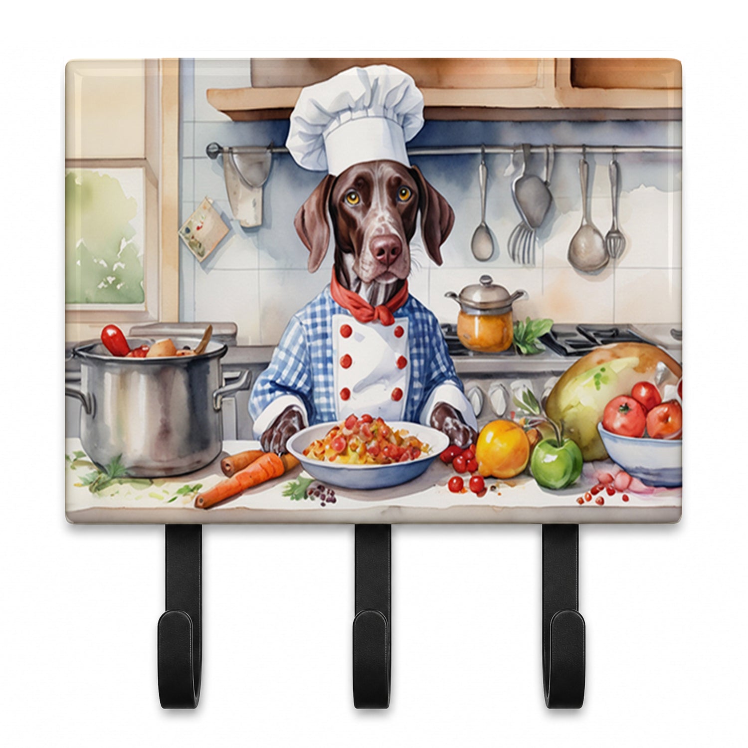 German Shorthaired Pointer The Chef Leash or Key Holder Wall Hooks, Coat Rack Wall Mount, for Hanging Keys, Towels, Aprons, Leashes