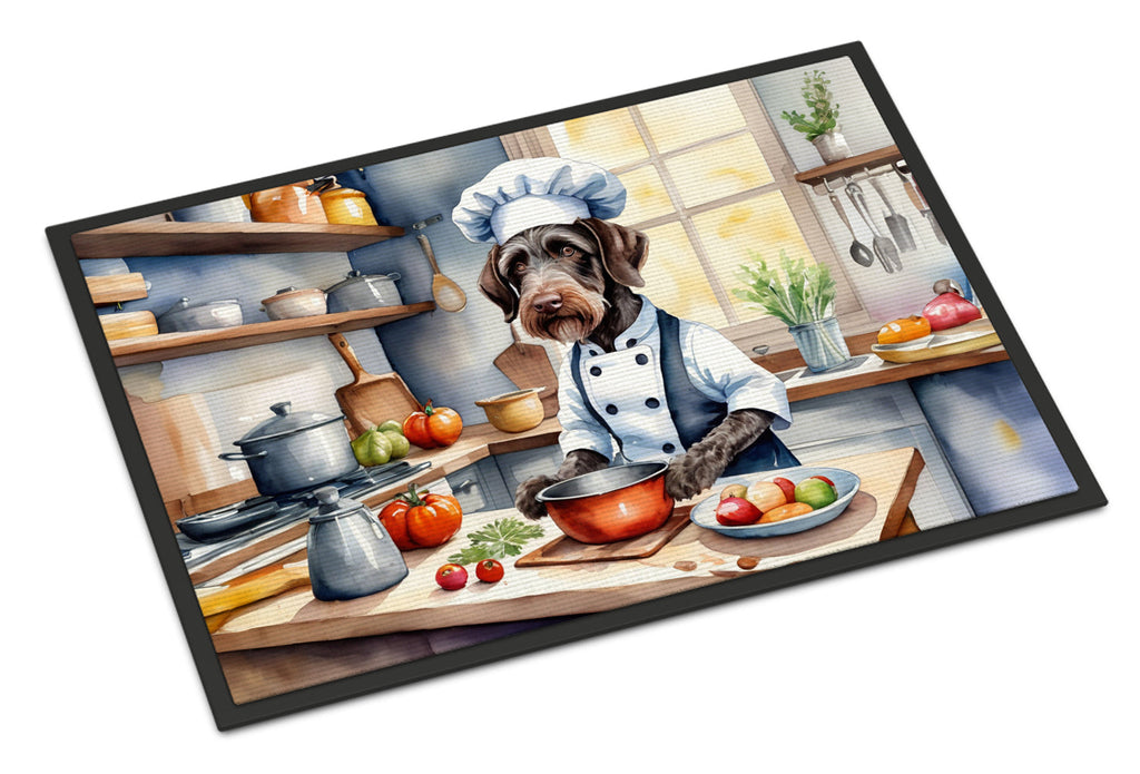 German Wirehaired Pointer The Chef Doormat Indoor Outdoor 18H X 27W Front Door Mat Rugs for Entryway, Non Slip Washable