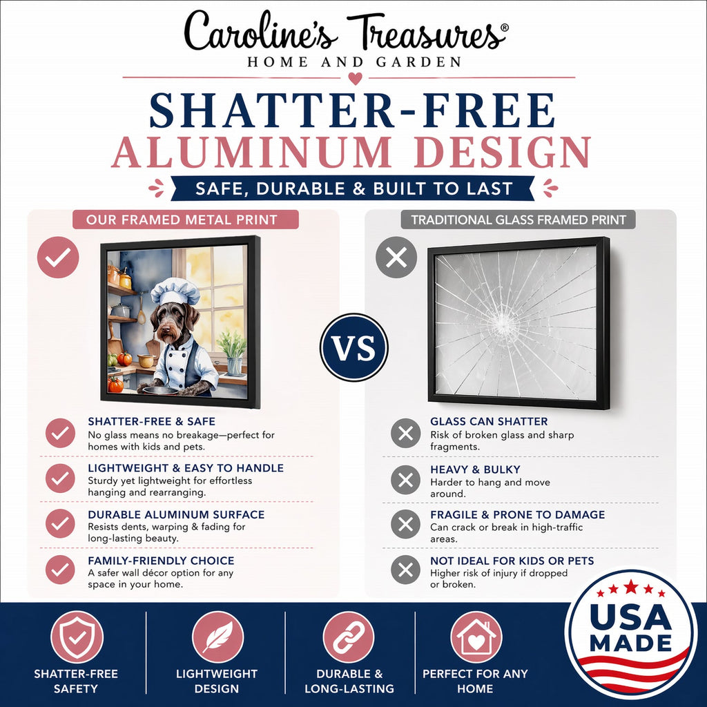 German Wirehaired Pointer The Chef Framed Metal Print Bathroom, Kitchen, Office, Home Decor Wall Art Ready to Hang, Square, 8X8