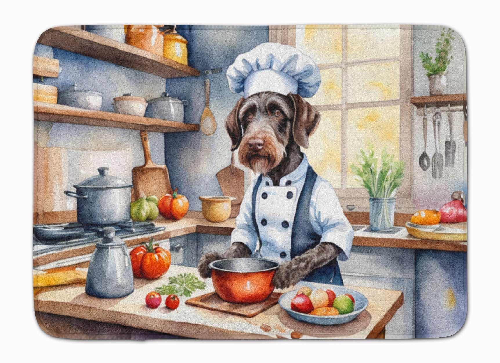 German Wirehaired Pointer The Chef Memory Foam Kitchen Mat Machine Washable Anti-Fatigue Cushion Comfort Bath or Kitchen Rug