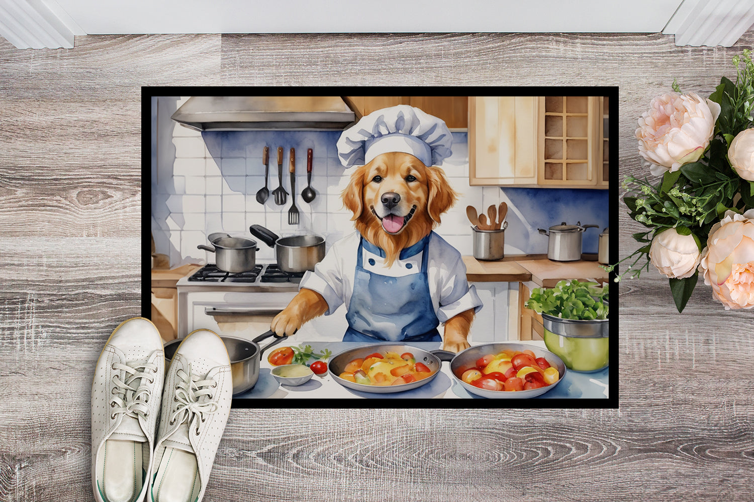 Golden Retriever The Chef Doormat Indoor Outdoor 24H X 36W Front Door Mat Rugs for Entryway, Non Slip Washable Low Pile,