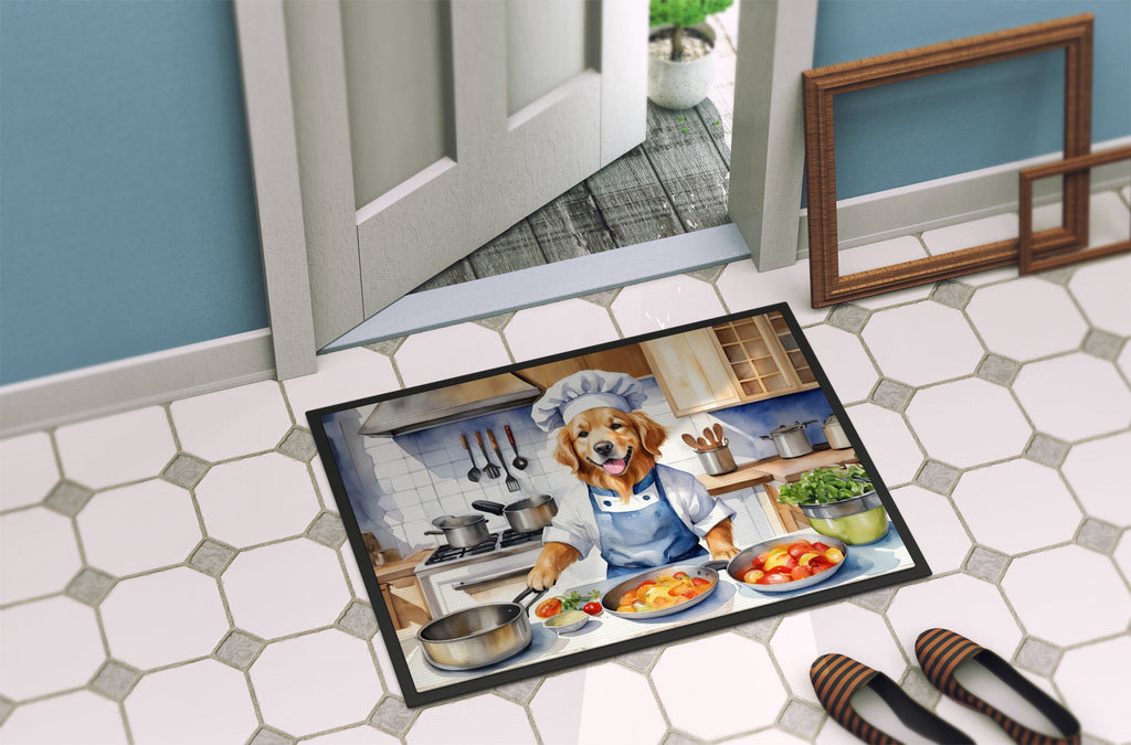 Golden Retriever The Chef Doormat Indoor Outdoor 24H X 36W Front Door Mat Rugs for Entryway, Non Slip Washable Low Pile,