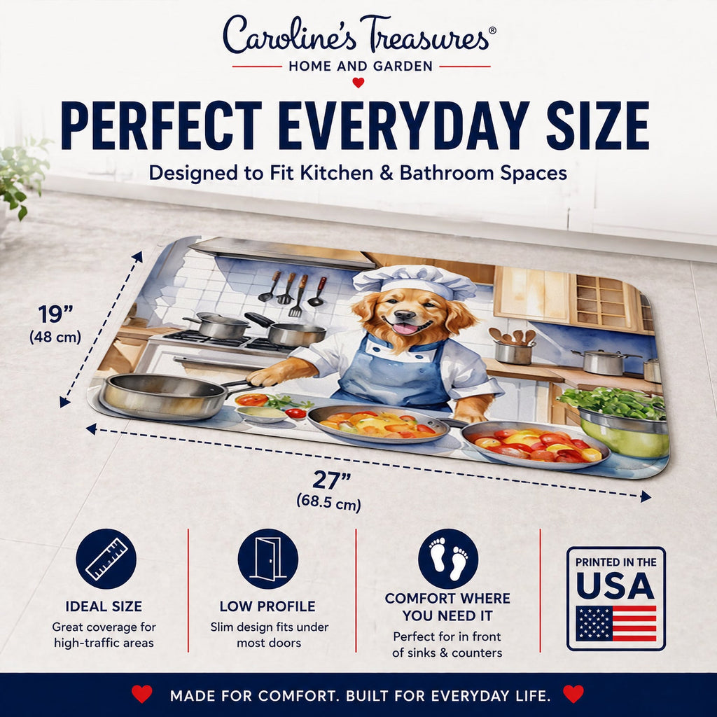 Golden Retriever The Chef Memory Foam Kitchen Mat Machine Washable Anti-Fatigue Cushion Comfort Bath or Kitchen Rug