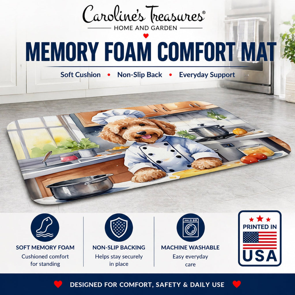 Goldendoodle The Chef Memory Foam Kitchen Mat Machine Washable Anti-Fatigue Cushion Comfort Bath or Kitchen Rug