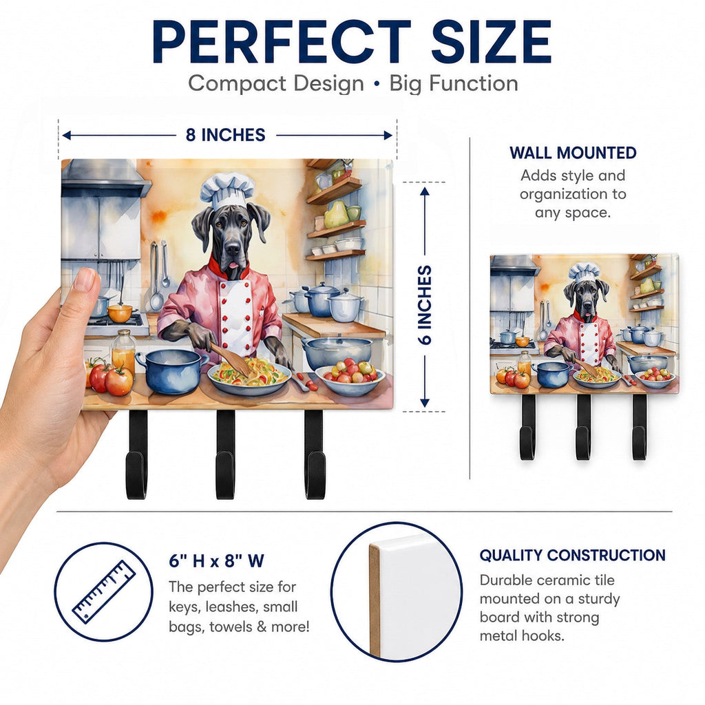 Great Dane The Chef Leash or Key Holder Wall Hooks, Coat Rack Wall Mount, for Hanging Keys, Towels, Aprons, Leashes