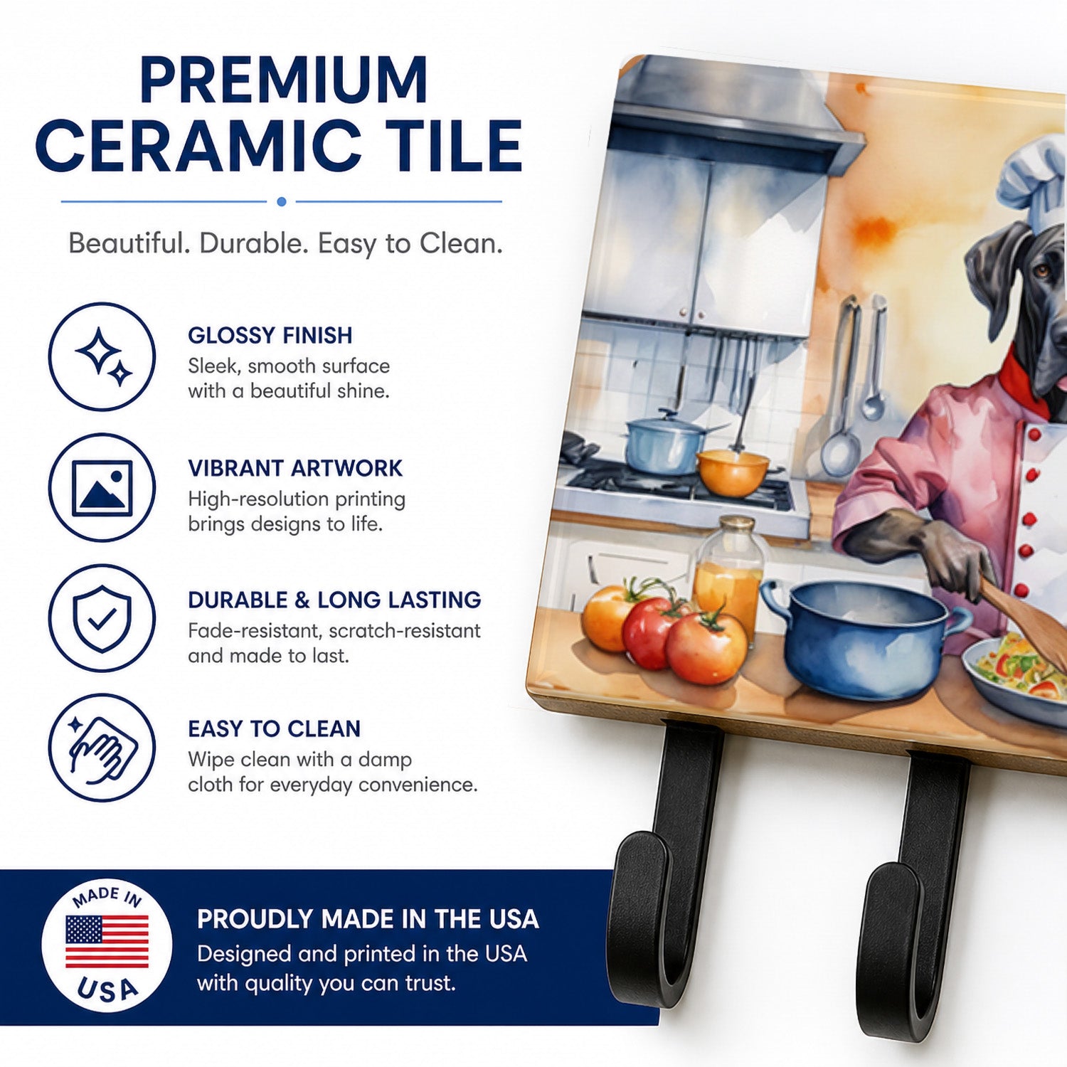 Great Dane The Chef Leash or Key Holder Wall Hooks, Coat Rack Wall Mount, for Hanging Keys, Towels, Aprons, Leashes