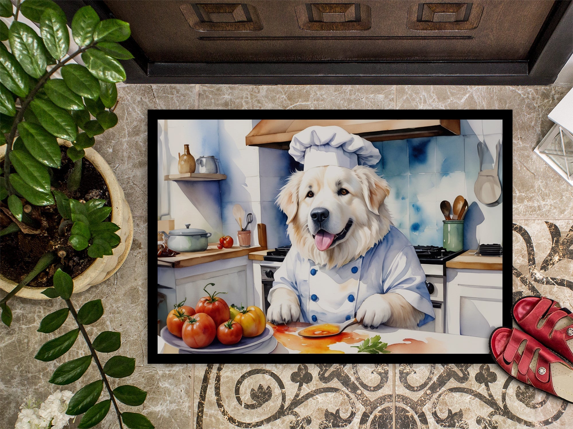 Great Pyrenees The Chef Doormat Indoor Outdoor 18H X 27W Front Door Mat Rugs for Entryway, Non Slip Washable