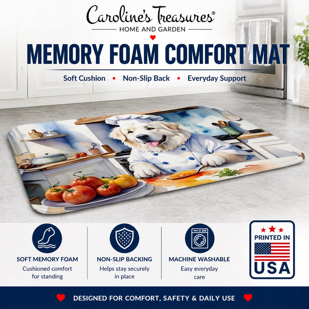 Great Pyrenees The Chef Memory Foam Kitchen Mat Machine Washable Anti-Fatigue Cushion Comfort Bath or Kitchen Rug