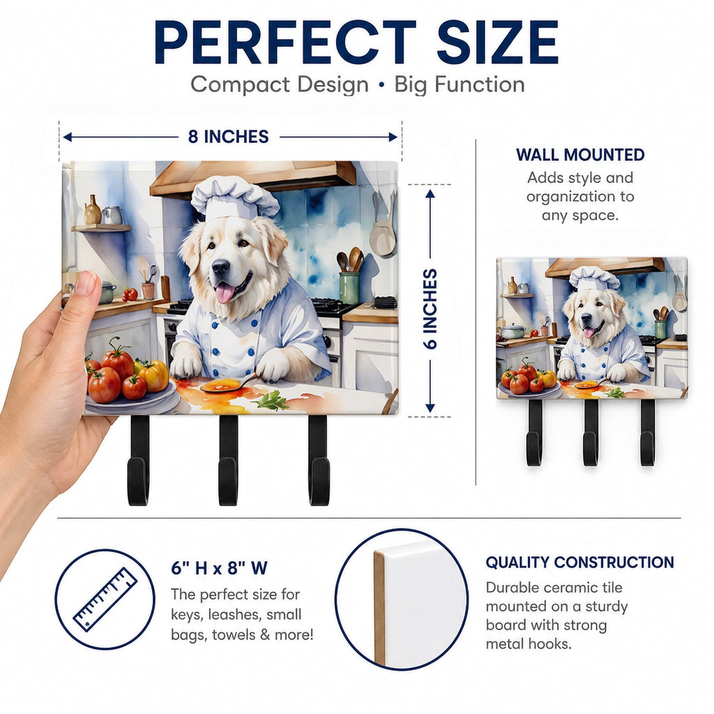 Great Pyrenees The Chef Leash or Key Holder Wall Hooks, Coat Rack Wall Mount, for Hanging Keys, Towels, Aprons, Leashes