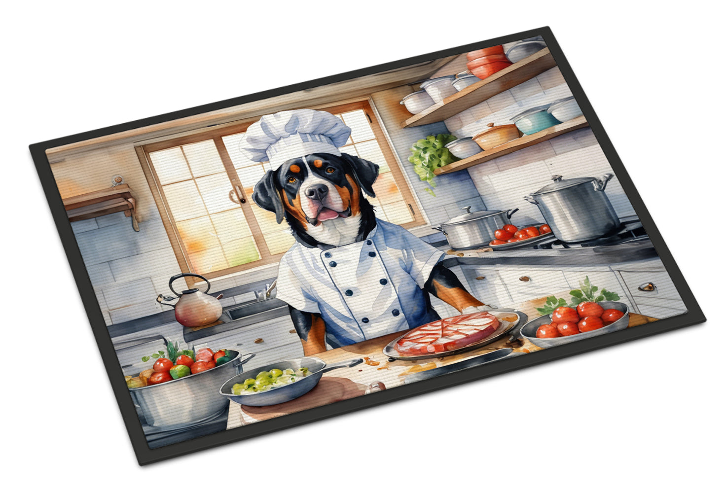 Greater Swiss Mountain Dog The Chef Doormat Indoor Outdoor 24H X 36W Front Door Mat Rugs for Entryway, Non Slip Washable Low Pile,