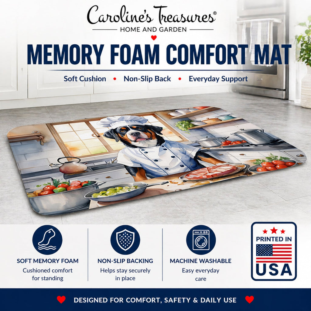 Greater Swiss Mountain Dog The Chef Memory Foam Kitchen Mat Machine Washable Anti-Fatigue Cushion Comfort Bath or Kitchen Rug