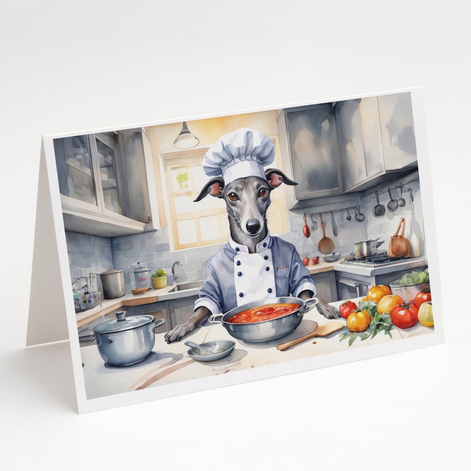 Greyhound The Chef Greeting Cards Pack of 8 Blank Cards with Envelopes Whimsical A7 Size 5x7