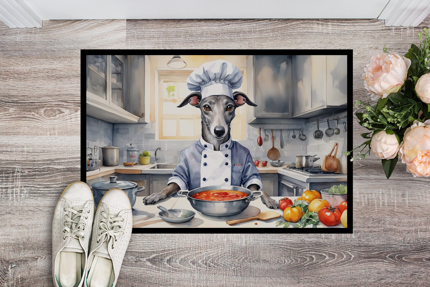 Greyhound The Chef Doormat Indoor Outdoor 24H X 36W Front Door Mat Rugs for Entryway, Non Slip Washable Low Pile,