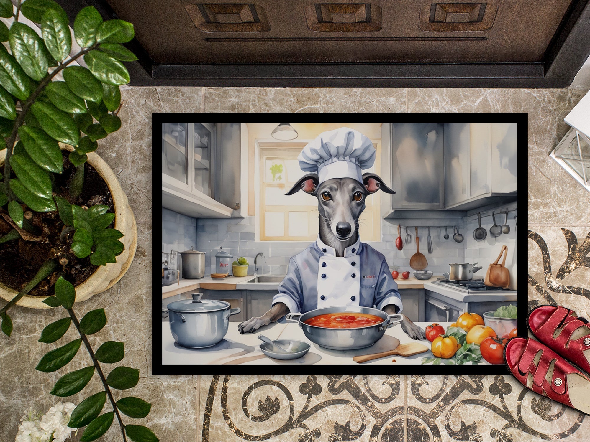 Greyhound The Chef Doormat Indoor Outdoor 18H X 27W Front Door Mat Rugs for Entryway, Non Slip Washable