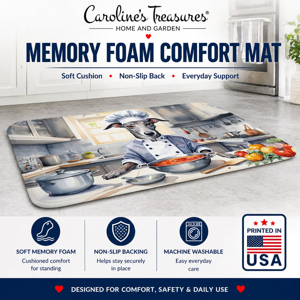 Greyhound The Chef Memory Foam Kitchen Mat Machine Washable Anti-Fatigue Cushion Comfort Bath or Kitchen Rug