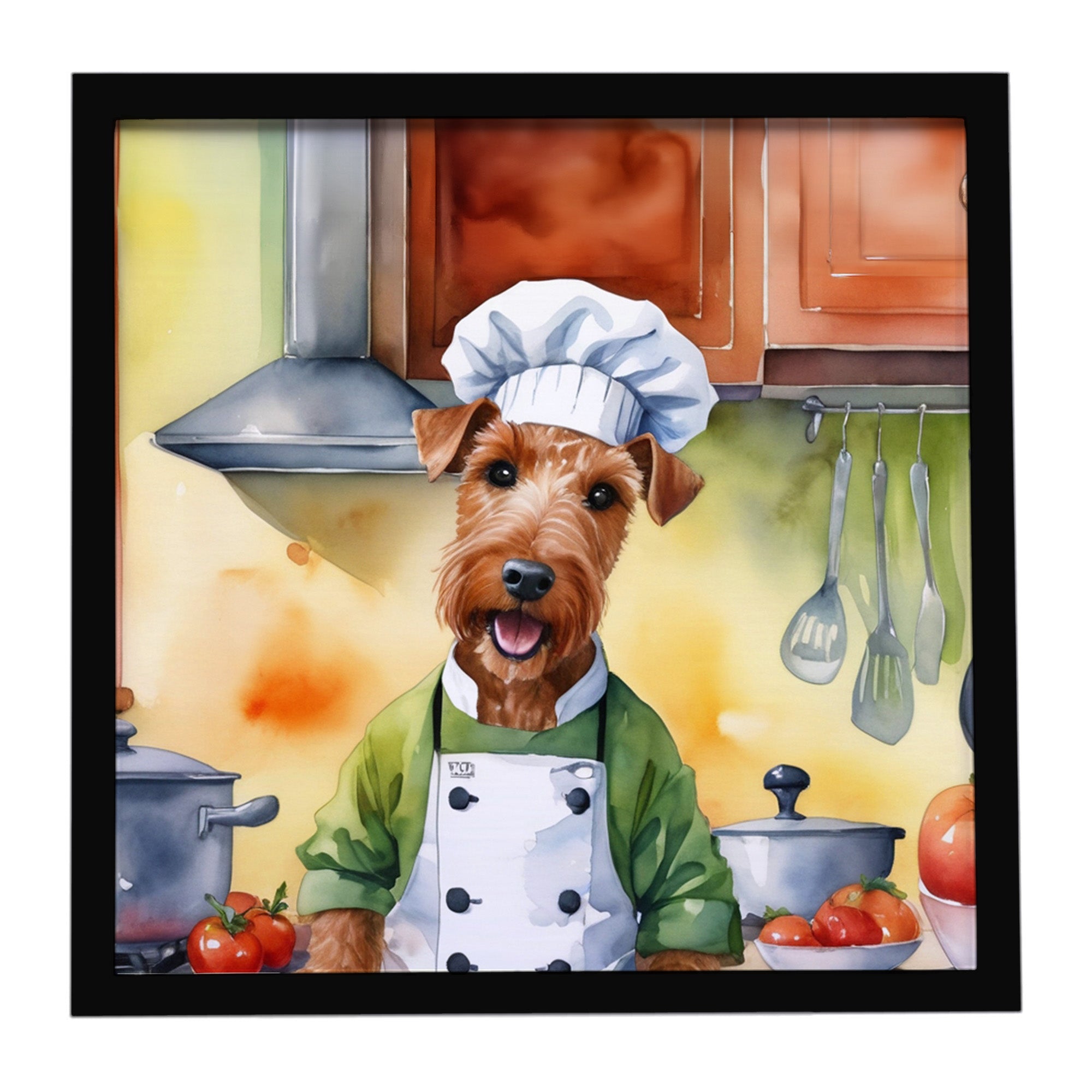 Irish Terrier The Chef Framed Metal Print Bathroom, Kitchen, Office, Home Decor Wall Art Ready to Hang, Square, 8X8