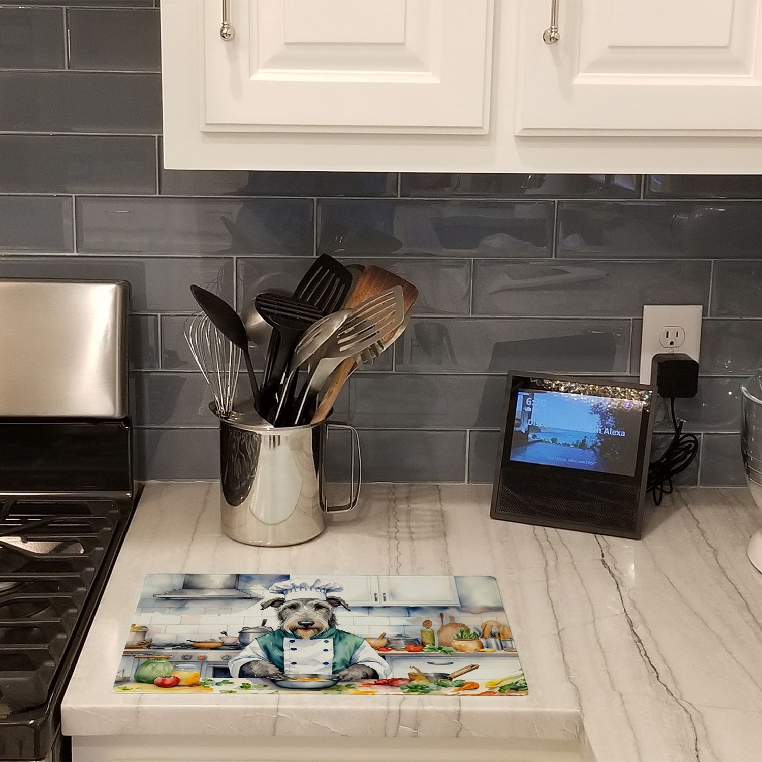 Irish Wolfhound The Chef Cutting Board Tempered Glass Kitchen Cutting Surface, Heat Resistant Chopping, Non-Slip Feet, Food Prep & Serving