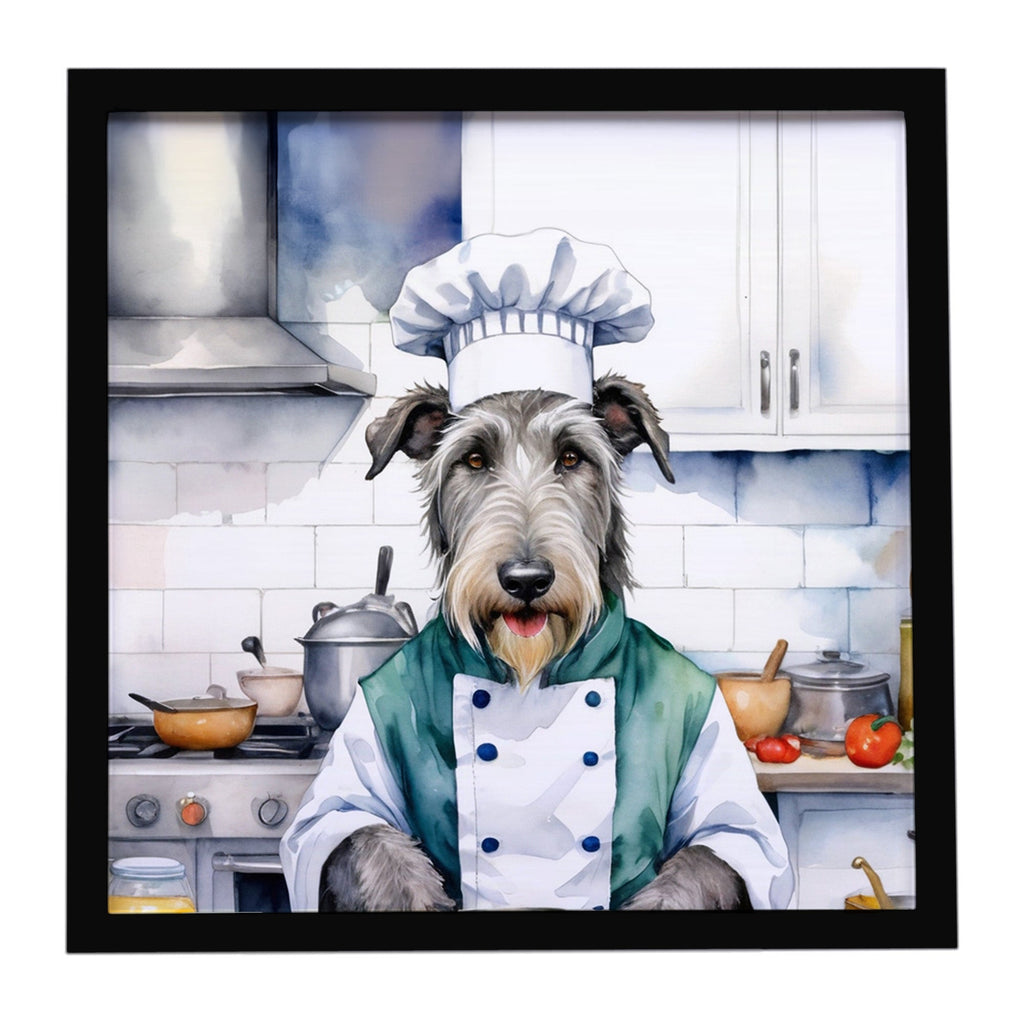 Irish Wolfhound The Chef Framed Metal Print Bathroom, Kitchen, Office, Home Decor Wall Art Ready to Hang, Square, 8X8