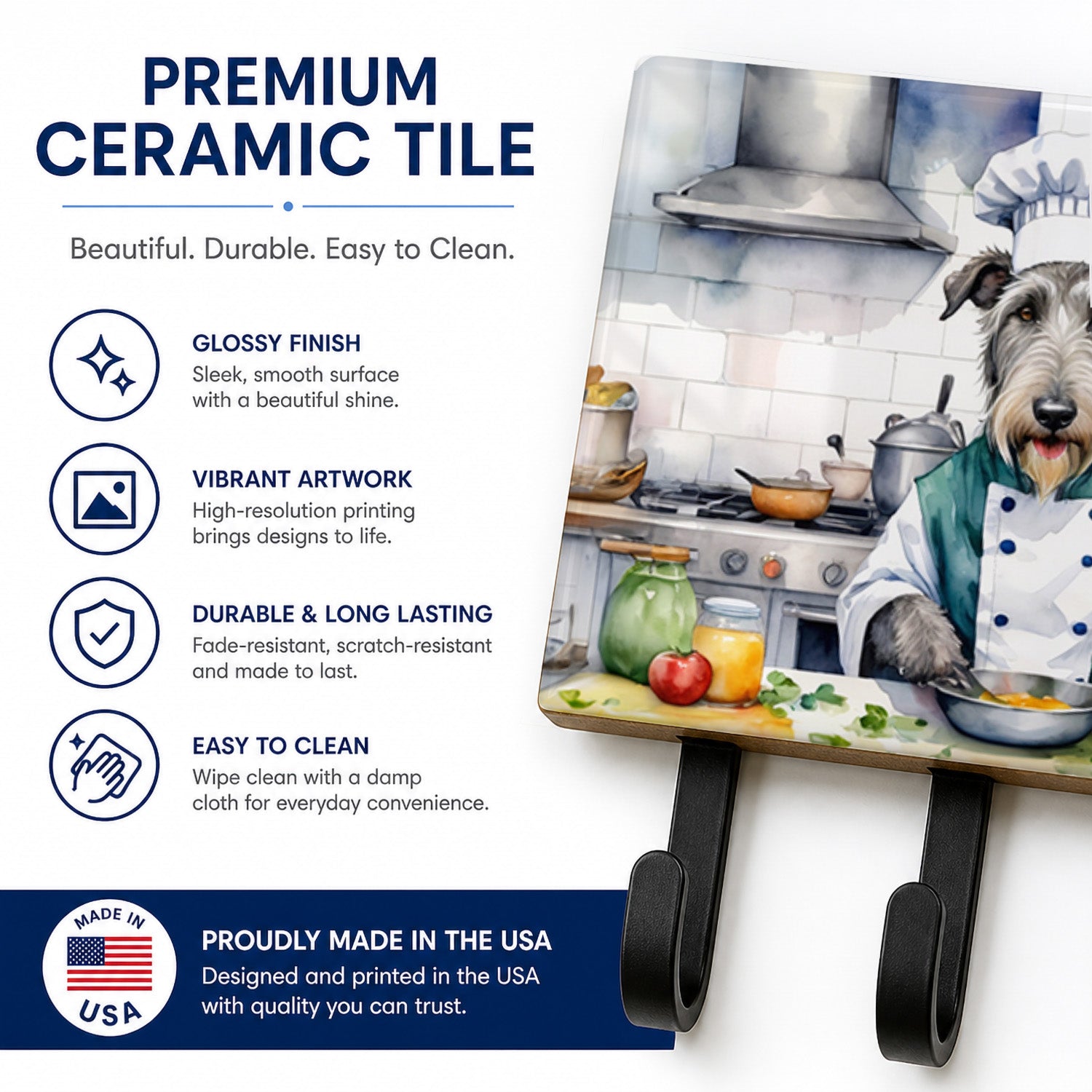 Irish Wolfhound The Chef Leash or Key Holder Wall Hooks, Coat Rack Wall Mount, for Hanging Keys, Towels, Aprons, Leashes