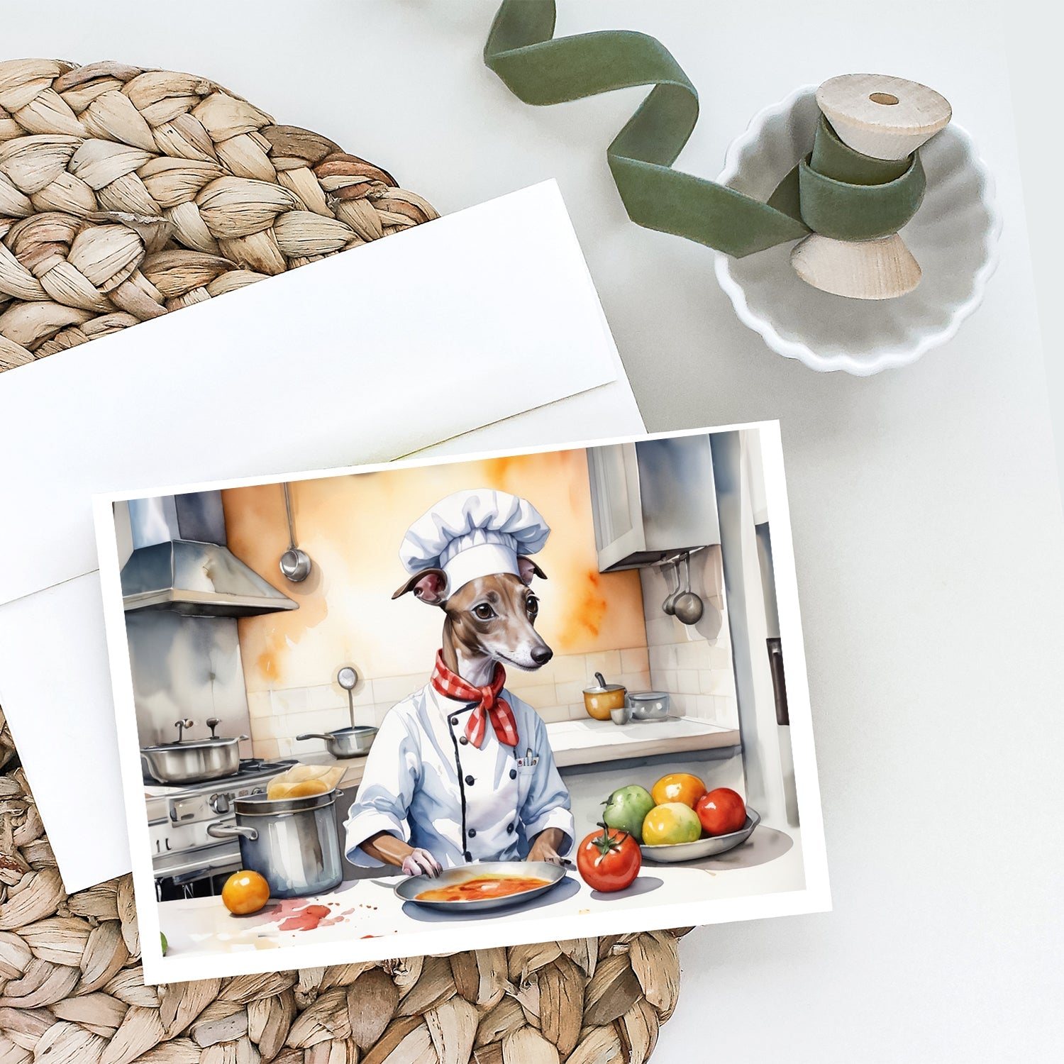 Italian Greyhound The Chef Greeting Cards Pack of 8 Blank Cards with Envelopes Whimsical A7 Size 5x7