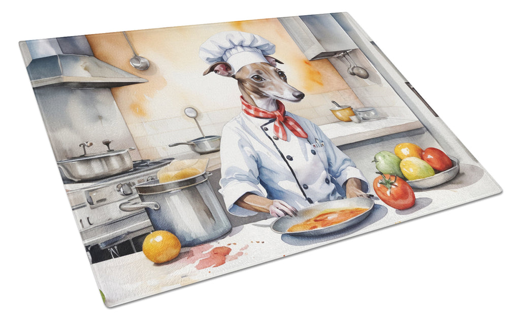 Italian Greyhound The Chef Cutting Board Tempered Glass Kitchen Cutting Surface, Heat Resistant Chopping, Non-Slip Feet, Food Prep & Serving