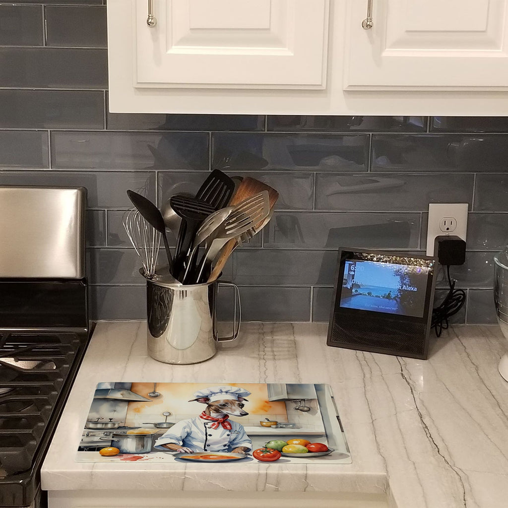 Italian Greyhound The Chef Cutting Board Tempered Glass Kitchen Cutting Surface, Heat Resistant Chopping, Non-Slip Feet, Food Prep & Serving