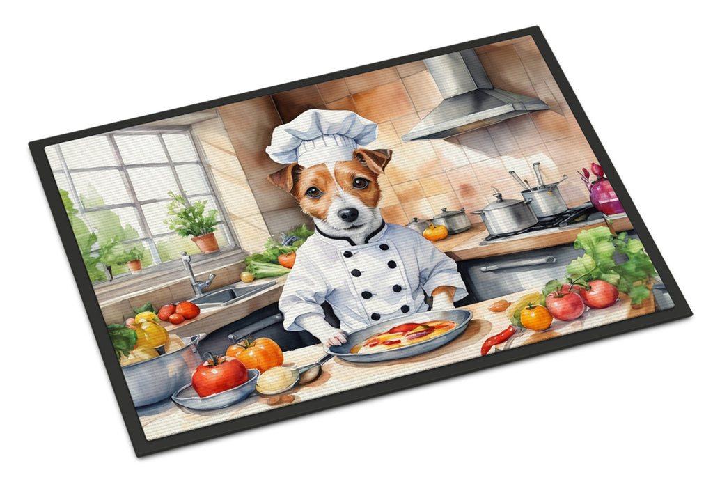 Jack Russell Terrier The Chef Doormat Indoor Outdoor 18H X 27W Front Door Mat Rugs for Entryway, Non Slip Washable