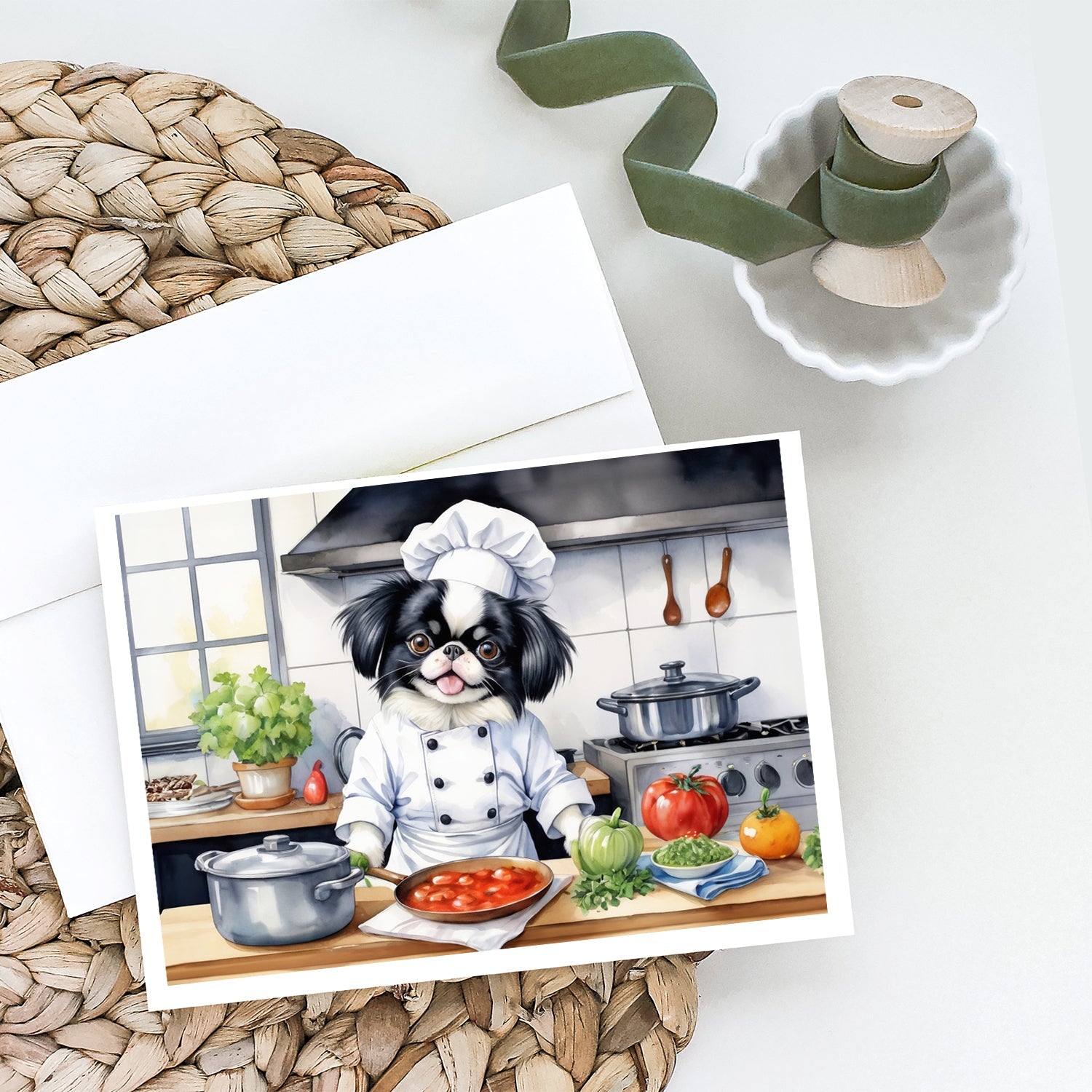 Japanese Chin The Chef Greeting Cards Pack of 8 Blank Cards with Envelopes Whimsical A7 Size 5x7