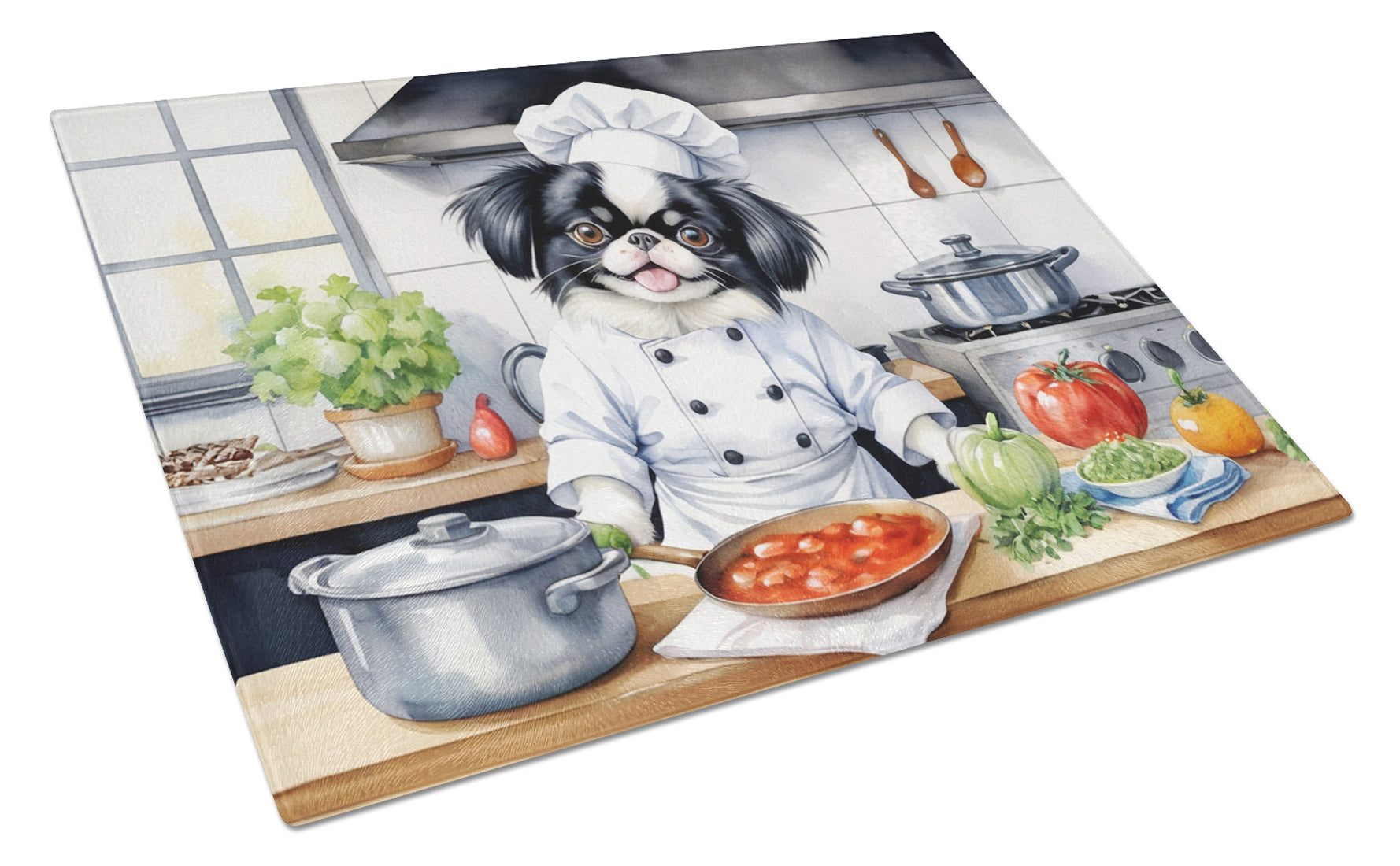 Japanese Chin The Chef Cutting Board Tempered Glass Kitchen Cutting Surface, Heat Resistant Chopping, Non-Slip Feet, Food Prep & Serving
