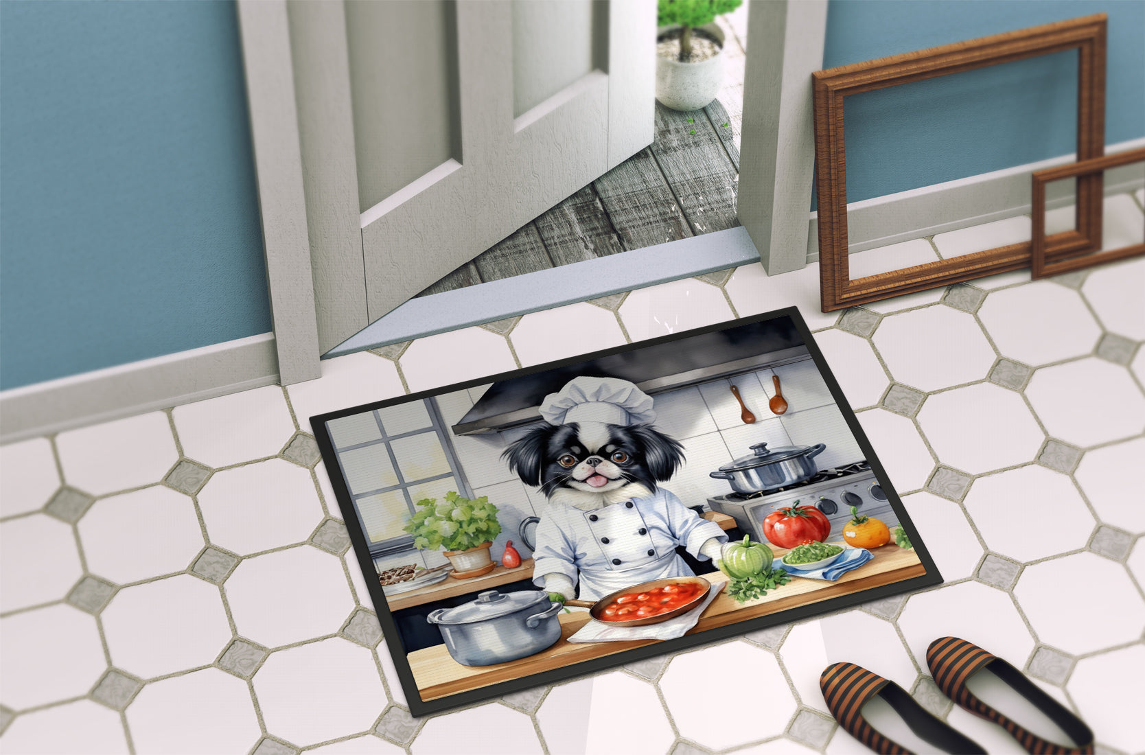 Japanese Chin The Chef Doormat Indoor Outdoor 18H X 27W Front Door Mat Rugs for Entryway, Non Slip Washable