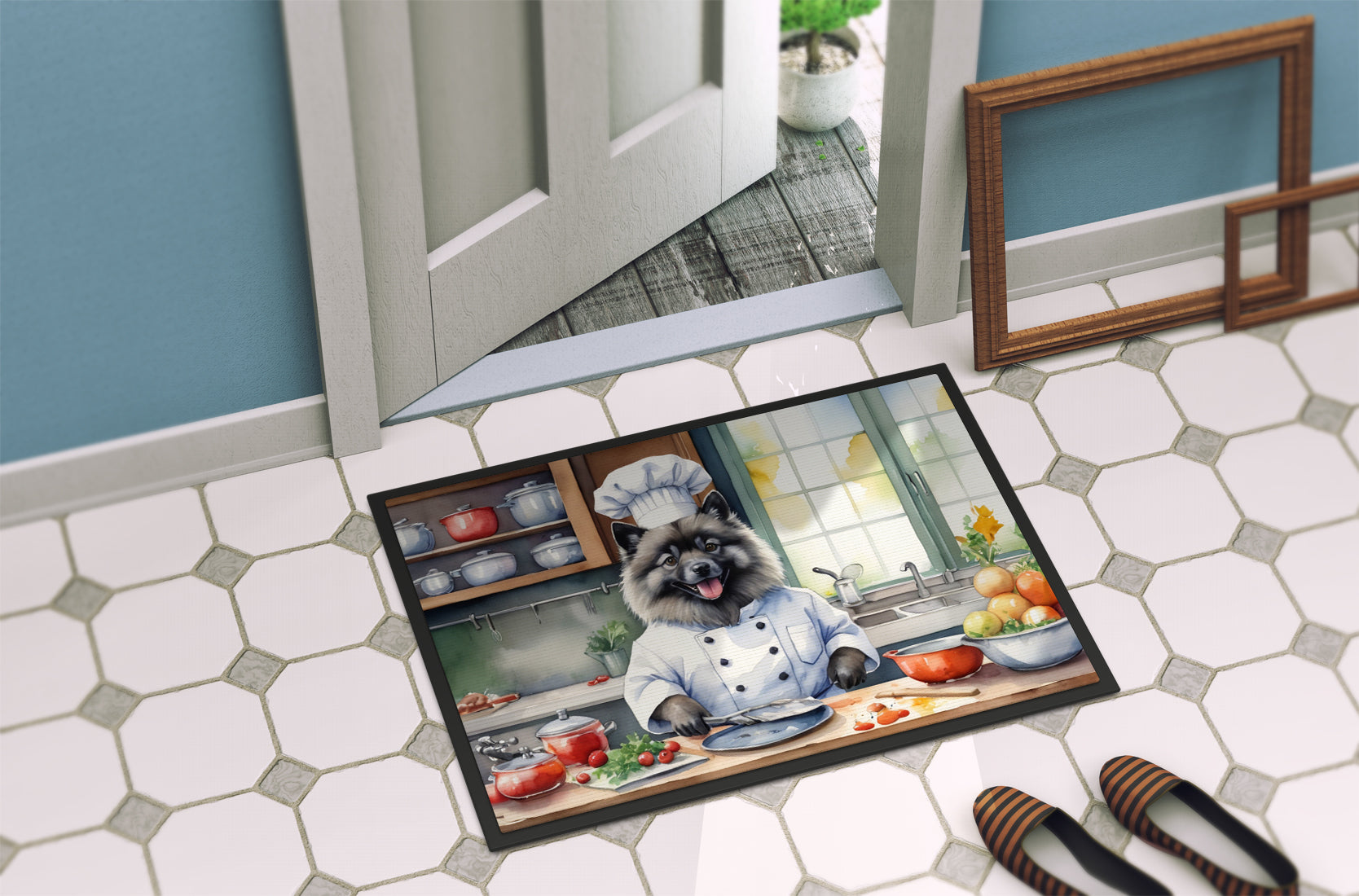 Keeshond The Chef Doormat Indoor Outdoor 18H X 27W Front Door Mat Rugs for Entryway, Non Slip Washable