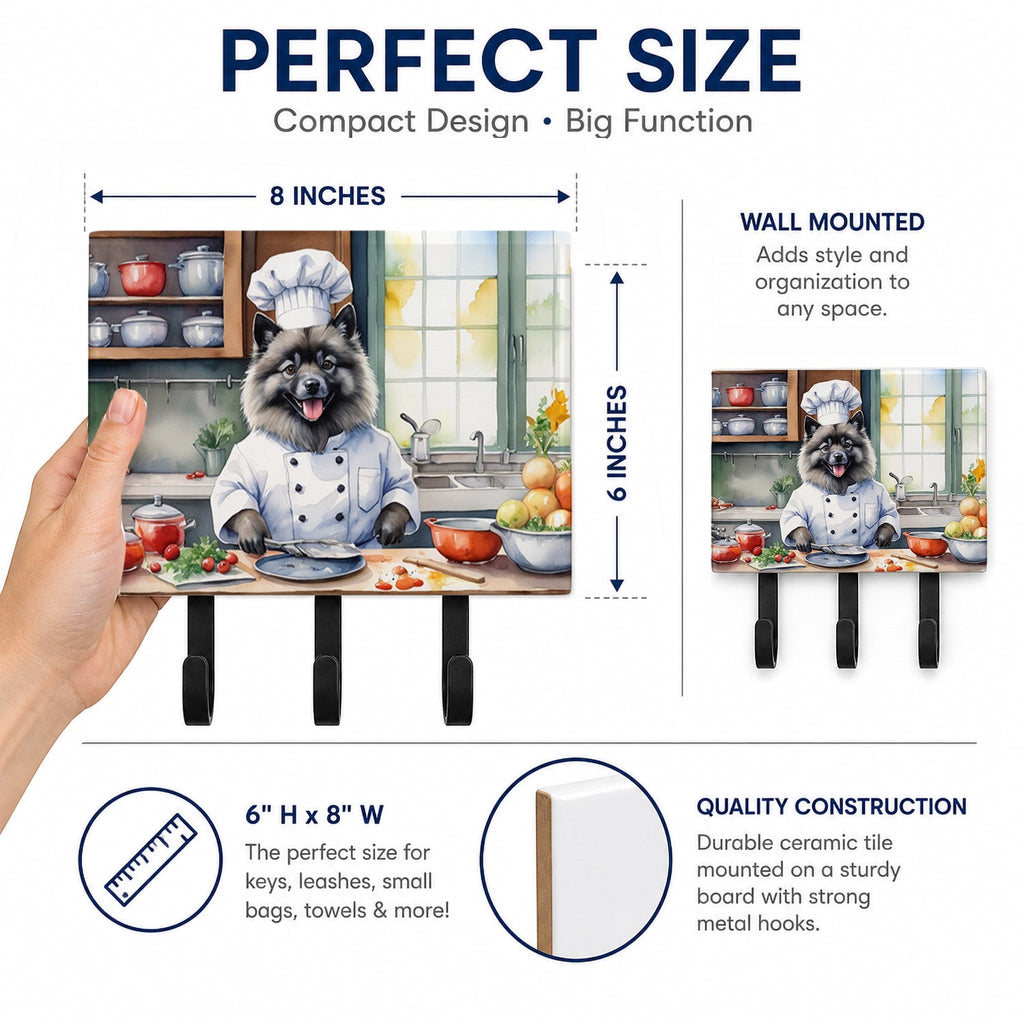 Keeshond The Chef Leash or Key Holder Wall Hooks, Coat Rack Wall Mount, for Hanging Keys, Towels, Aprons, Leashes