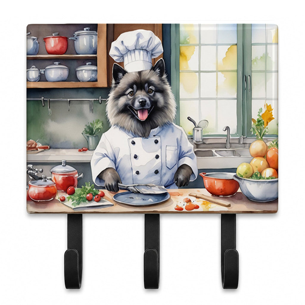 Keeshond The Chef Leash or Key Holder Wall Hooks, Coat Rack Wall Mount, for Hanging Keys, Towels, Aprons, Leashes