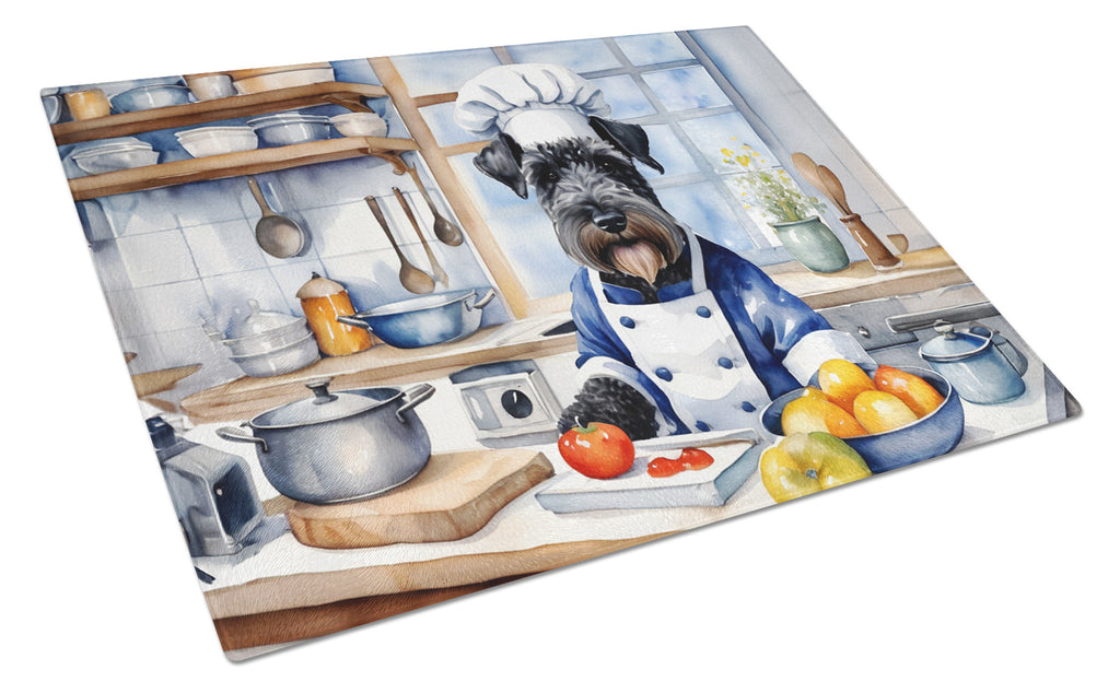 Kerry Blue Terrier The Chef Cutting Board Tempered Glass Kitchen Cutting Surface, Heat Resistant Chopping, Non-Slip Feet, Food Prep & Serving