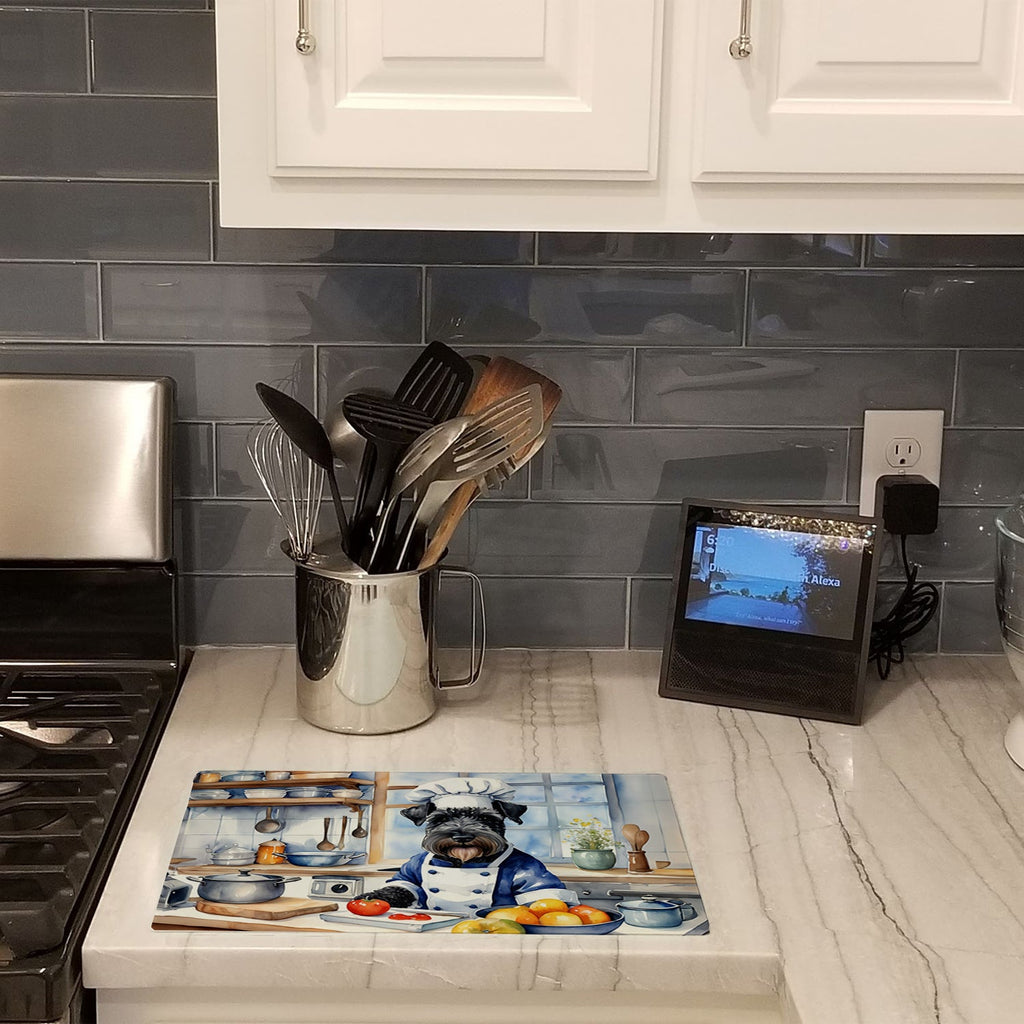 Kerry Blue Terrier The Chef Cutting Board Tempered Glass Kitchen Cutting Surface, Heat Resistant Chopping, Non-Slip Feet, Food Prep & Serving