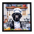 Black Labrador Retriever The Chef Framed Metal Print Bathroom, Kitchen, Office, Home Decor Wall Art Ready to Hang, Square, 8X8