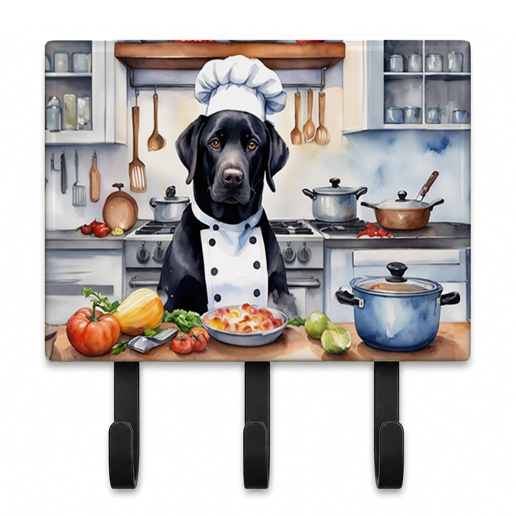 Black Labrador Retriever The Chef Leash or Key Holder Wall Hooks, Coat Rack Wall Mount, for Hanging Keys, Towels, Aprons, Leashes