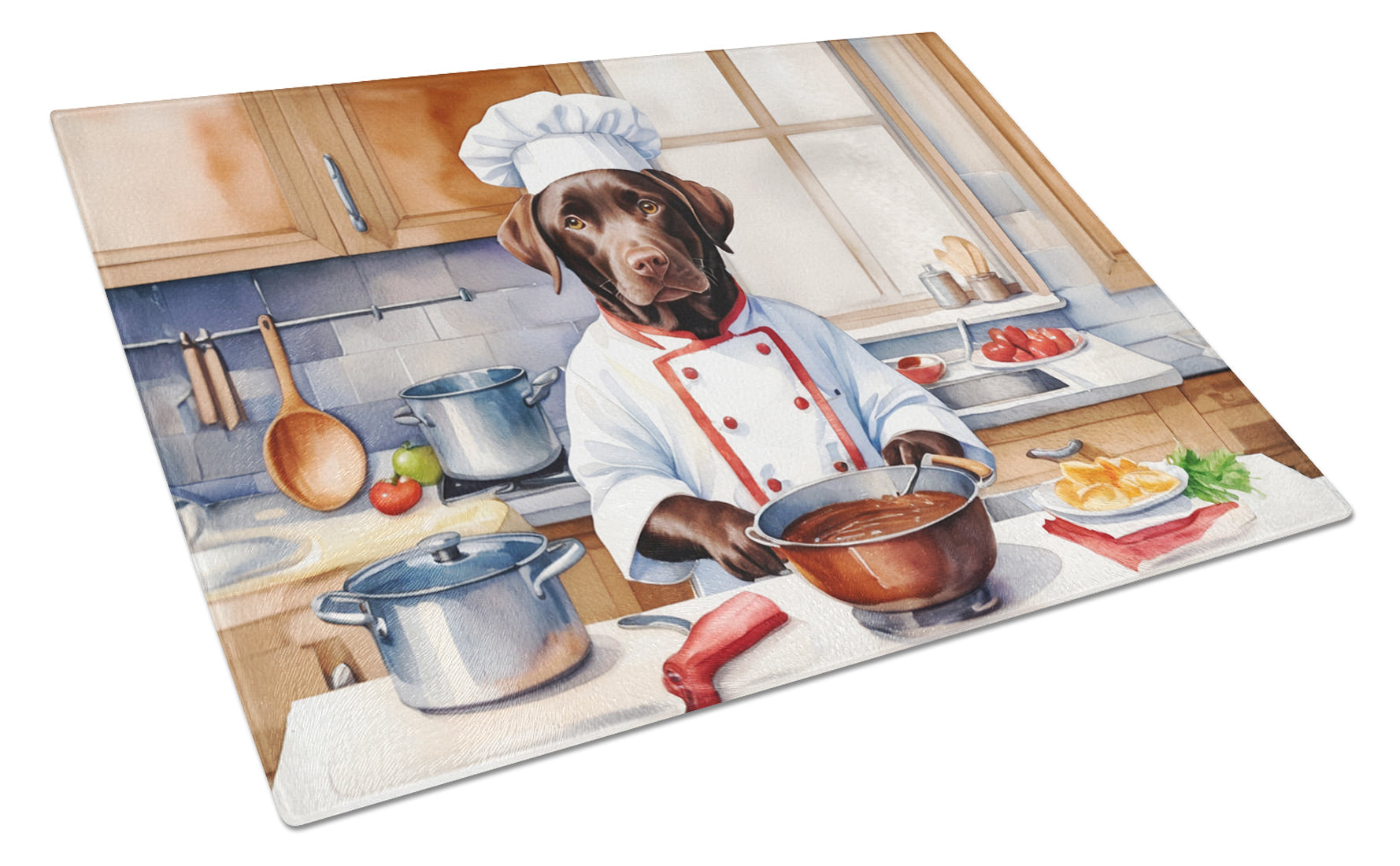 Chocolate Labrador Retriever The Chef Cutting Board Tempered Glass Kitchen Cutting Surface, Heat Resistant Chopping, Non-Slip Feet, Food Prep & Serving