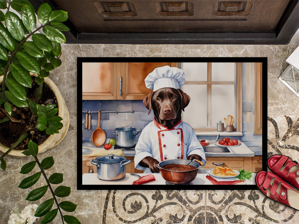Chocolate Labrador Retriever The Chef Doormat Indoor Outdoor 18H X 27W Front Door Mat Rugs for Entryway, Non Slip Washable