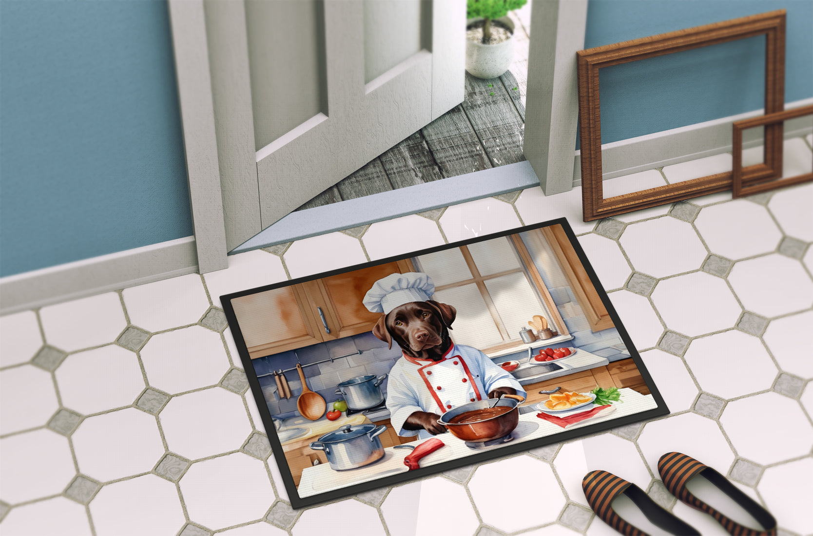 Chocolate Labrador Retriever The Chef Doormat Indoor Outdoor 18H X 27W Front Door Mat Rugs for Entryway, Non Slip Washable