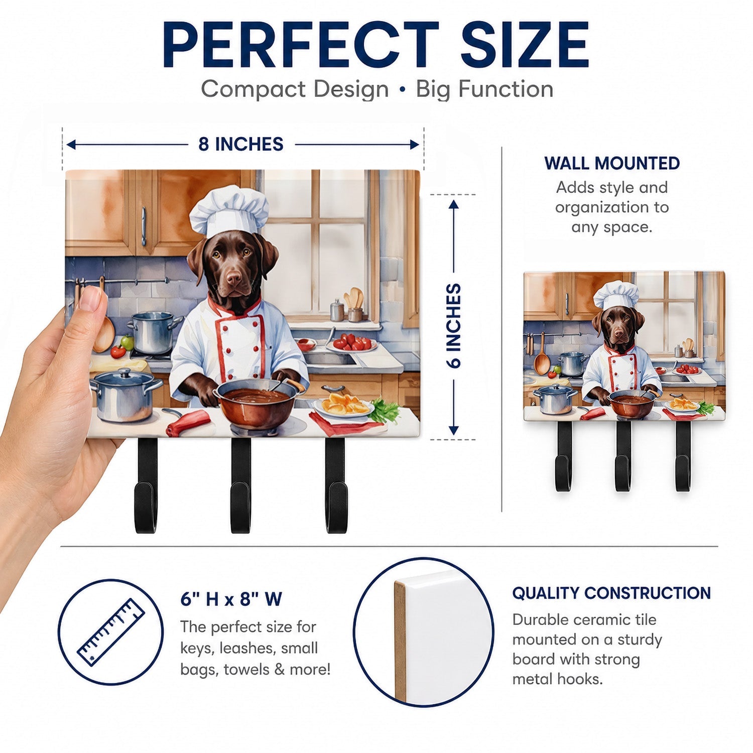 Chocolate Labrador Retriever The Chef Leash or Key Holder Wall Hooks, Coat Rack Wall Mount, for Hanging Keys, Towels, Aprons, Leashes